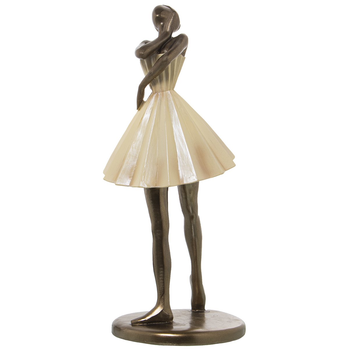 KREMOWA/ZŁOTA FIGURA TANCERKA Z ŻYWICY 14X11X34CM ST50402