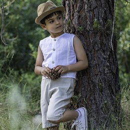  Light blue and earth tone children's shorts, casual cotton kids pants with elastic waistband, comfortable everyday wear.
