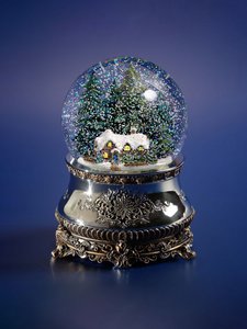 Christmas musical snow globe “Hunting lodge”, glass, with lights and automatic snowstorm
