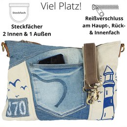 Sac à bandoulière durable Sunsa pour femmes. Sac à bandoulière fabriqué à partir de jeans recyclés et de toile (toile). Sac à main au style rétro vintage. Sac bandoulière pour femme.