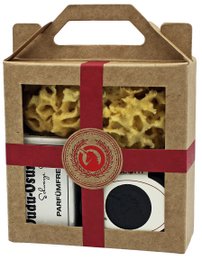Gift set mini soap box small velvet black, Dudu Osun® PURE 25g, natural sponge small