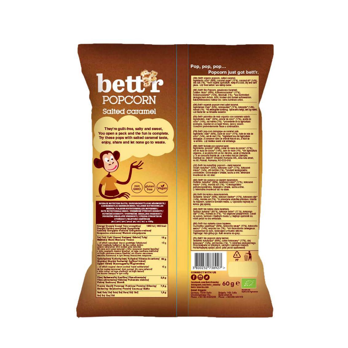 Popcorn Salted Caramel, organic, Bett'r, 60g