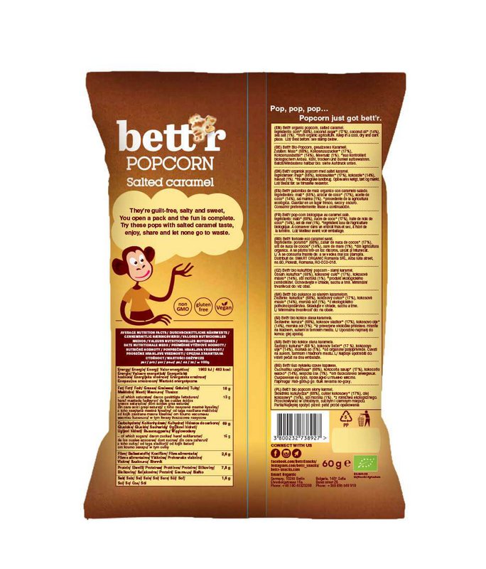 Popcorn Salted Caramel, organic, Bett'r, 60g