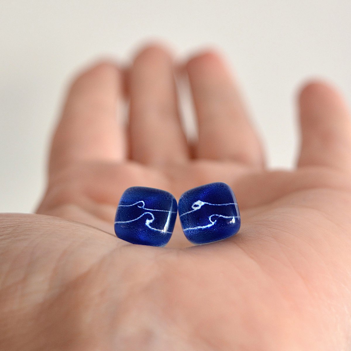Oceaangolfoorknopjes in kobaltblauw, glas en sterling zilver 925