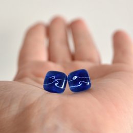 Oceaangolfoorknopjes in kobaltblauw, glas en sterling zilver 925