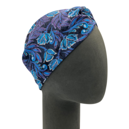 Twist-hoofdband - Blauwe Indische bloem, Ponte Jersey