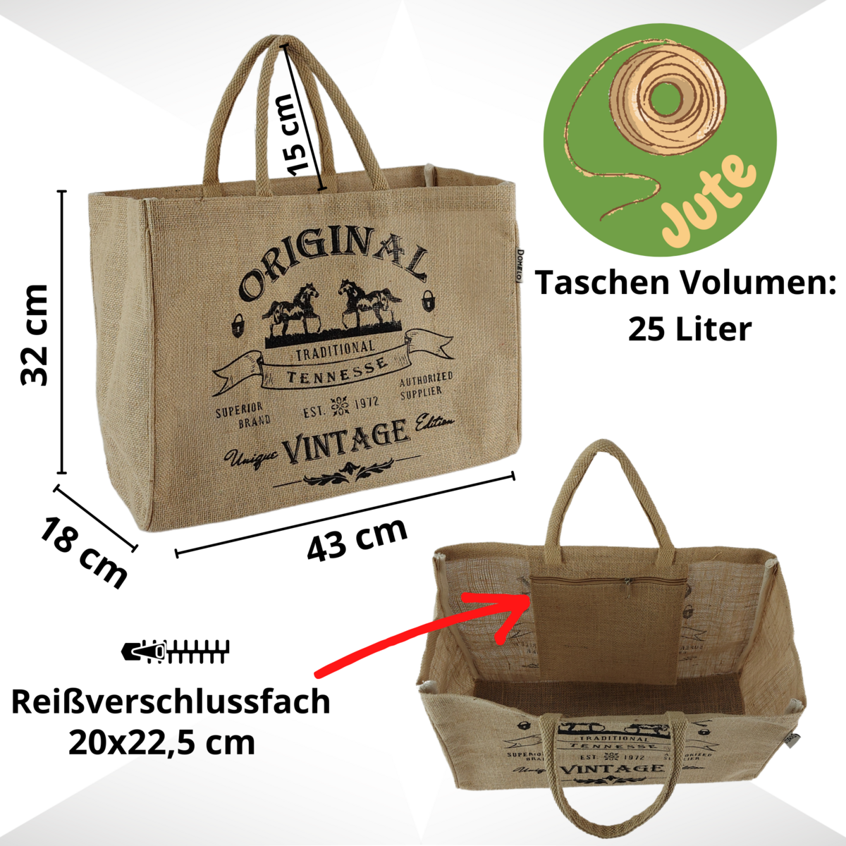 Sac shopping Domelo en jute. Sac cabas en jute. Grand panier de courses/sac de plage hydrofuge. Sac de bain XXL/sac de courses cadeaux pour femmes.