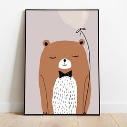Adorable bear poster with a cute, sleepy bear design. Perfect for a nursery or kids' room decor.