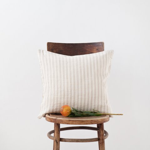 Natural White Stripes Linen Cushion Cover