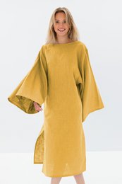 WHISPER — Vestido midi con mangas de kimono de lino lavado a la piedra