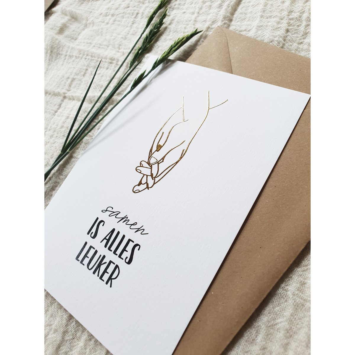 Dubbele wenskaart + envelop | Samen is alles leuker | Goudfolie