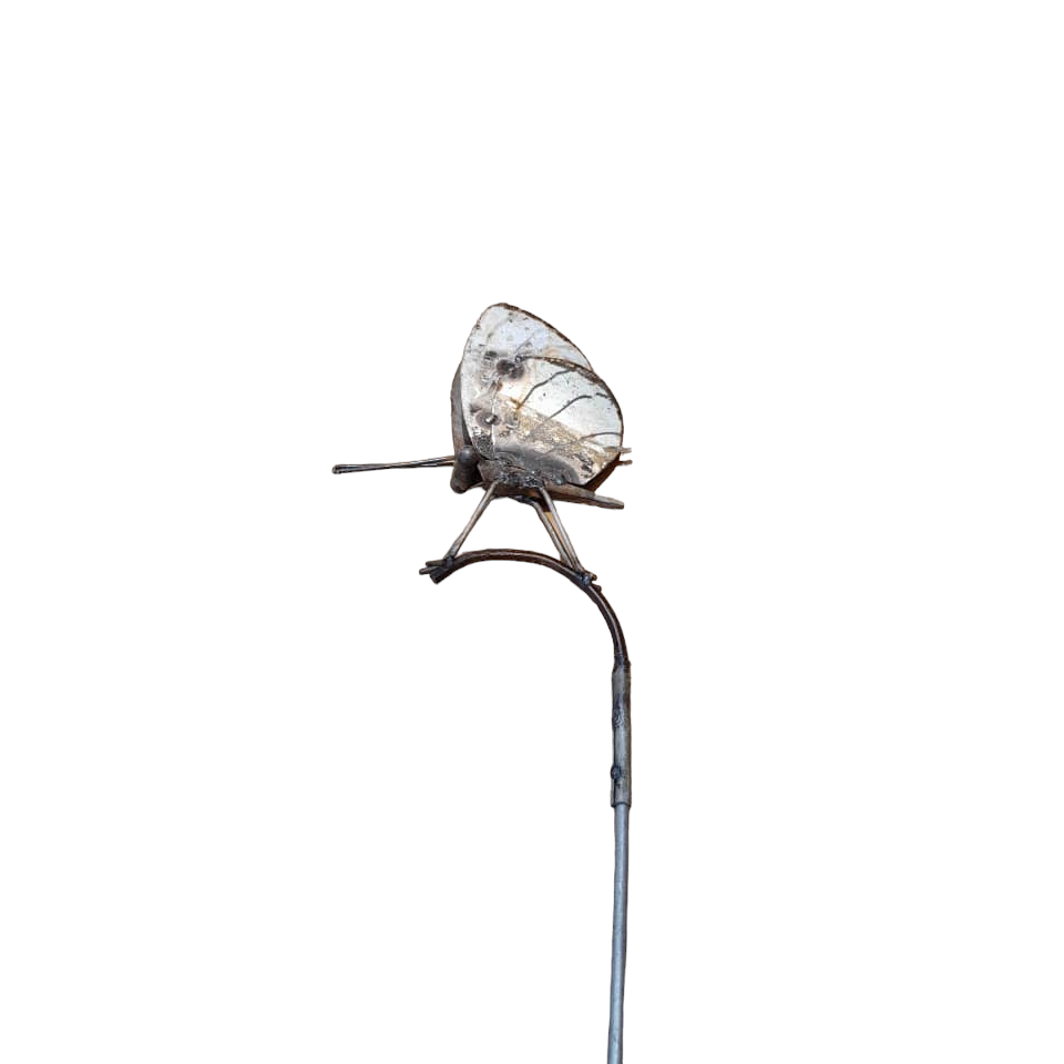 METALEN WITTE VLINDER OP STOK