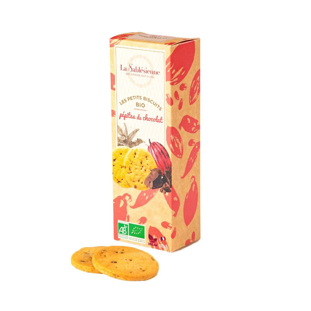 Organic & vegan chocolate chip shortbread cookies - 110 g cardboard box