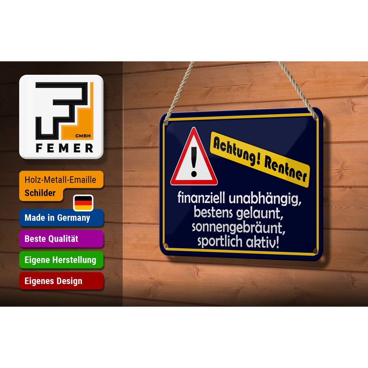 Tin sign saying 18x12cm Attention pensioners decoration