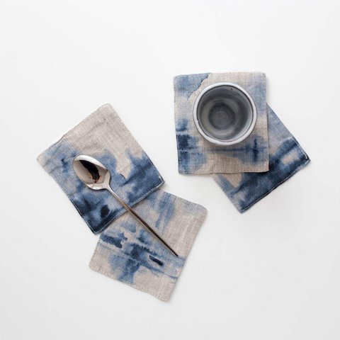 Tie Dye on Natural Linen Coasters Set of 4