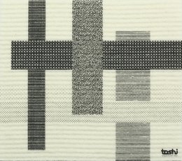 The image shows a sponge cloth with a geometric pattern of black and white squares, resembling a cross or abstract design. The sponge cloth appears to be a practical item for cleaning or wiping surfaces.