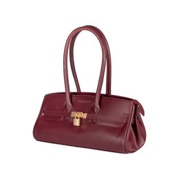 RB1033X | Borsa a Spalla Donna ARIANNA in Vera Pelle Morbida Sauvage Made in Italy. Accessori in metallo Oro Opaco. Colore Bordeaux. Dimensioni: cm 34 x 15 x 16 + 20 (Luce manici)
