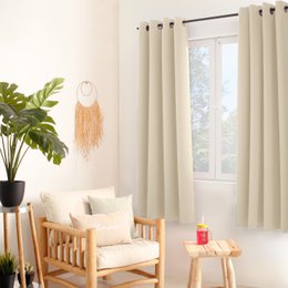  Blackout thermal curtain, cream eyelet, light blocking, insulating, modern minimalist style, floor-length window treatment.