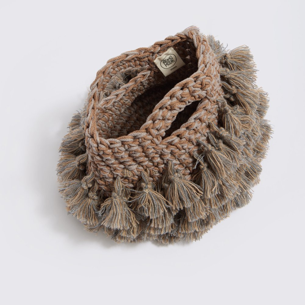 “Nadia tassells” crochet handbag light blue + sand