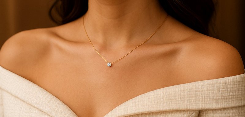 Dame guld halskæde med zirconia vedhæng — rustfrit stål vandtæt 45 cm — Lundholm minimalistisk