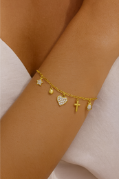 Vergoldetes Armband Rasha mit Symbolanhängern