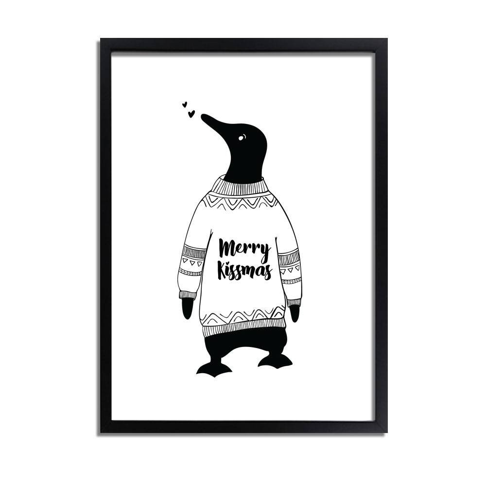 Juleplakat Merry Kissmass - Julepynt - Sort og hvid
