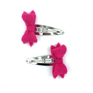 Luna-Leena hair clips bow (set) - fuchsia - felt wool - handmade in Nepal