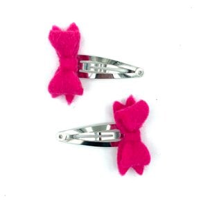 Luna-Leena hair clips bow (set) - fuchsia - felt wool - handmade in Nepal
