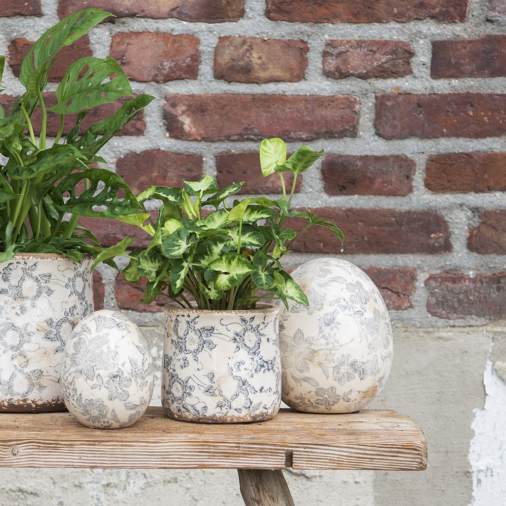 Flowerpot Ø 17x16 cm gray beige ceramic flower flowerpot inside