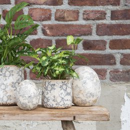 Flowerpot Ø 17x16 cm gray beige ceramic flower flowerpot inside
