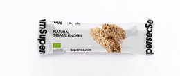  Orange and white packaging with "Herbal" text. Rectangular snack bar made of sesame seeds and grains.