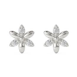Silver floral earrings with sparkling crystal accents, perfect for adding a touch of elegance to any outfit.