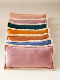 "Mustard" soft velvet bolster with fringe