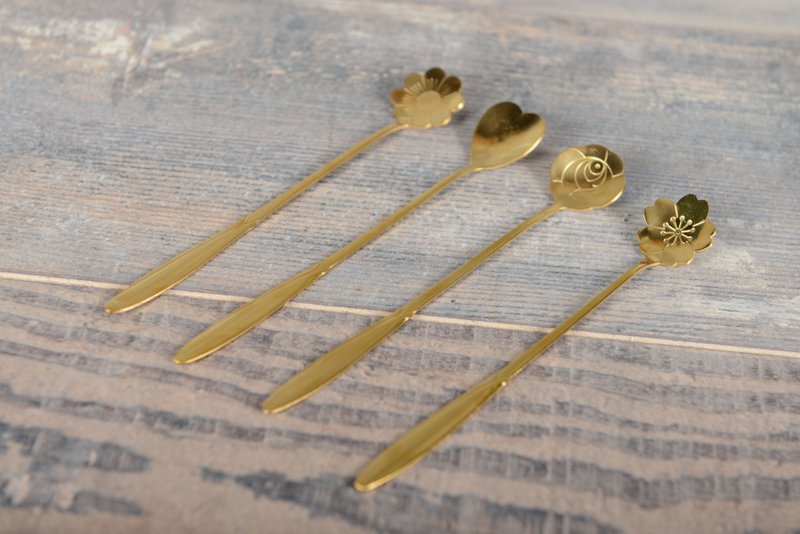 Lange bloem gouden lepels - veel van 4