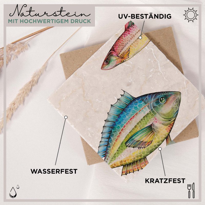 Tile coasters - fish duo ruby ​​close