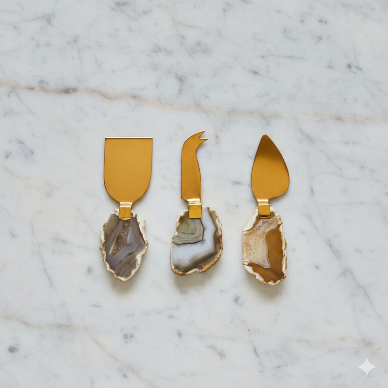 Stone Agate Beige Cheese Service - Meget af 3