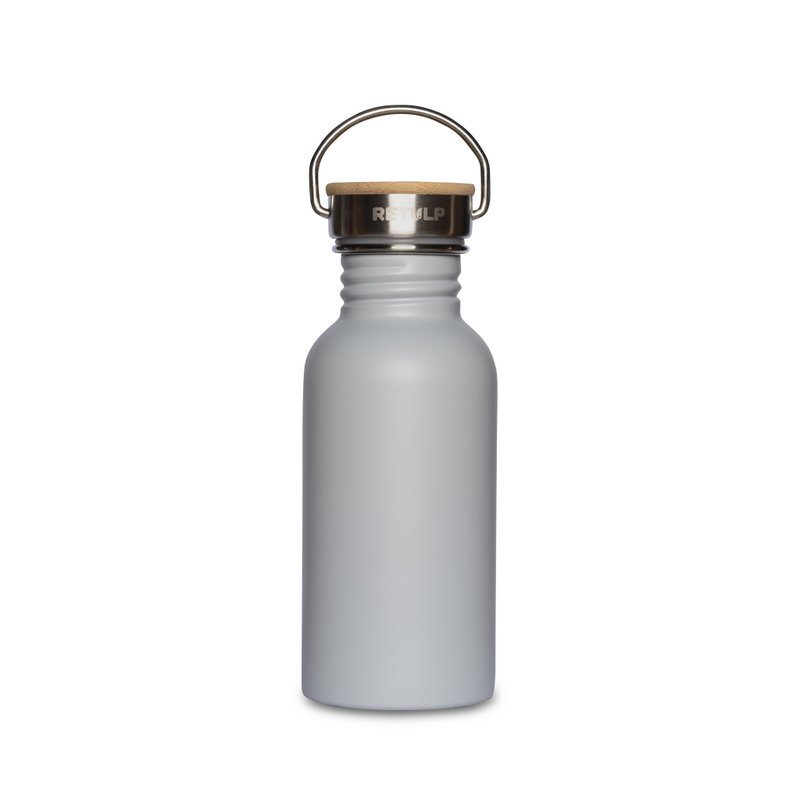 Butelka do picia ze stali nierdzewnej, zakrętka bambusowa, trzonek 500 ml SZARY