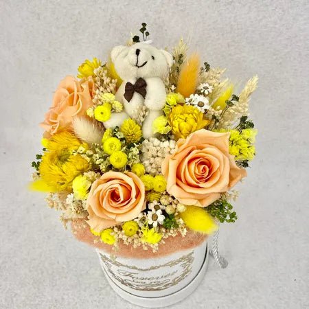 FLOWER BOX, Peach/yellow dried flowers, Birth Gift, Birthday, Eco-sustainable Gift