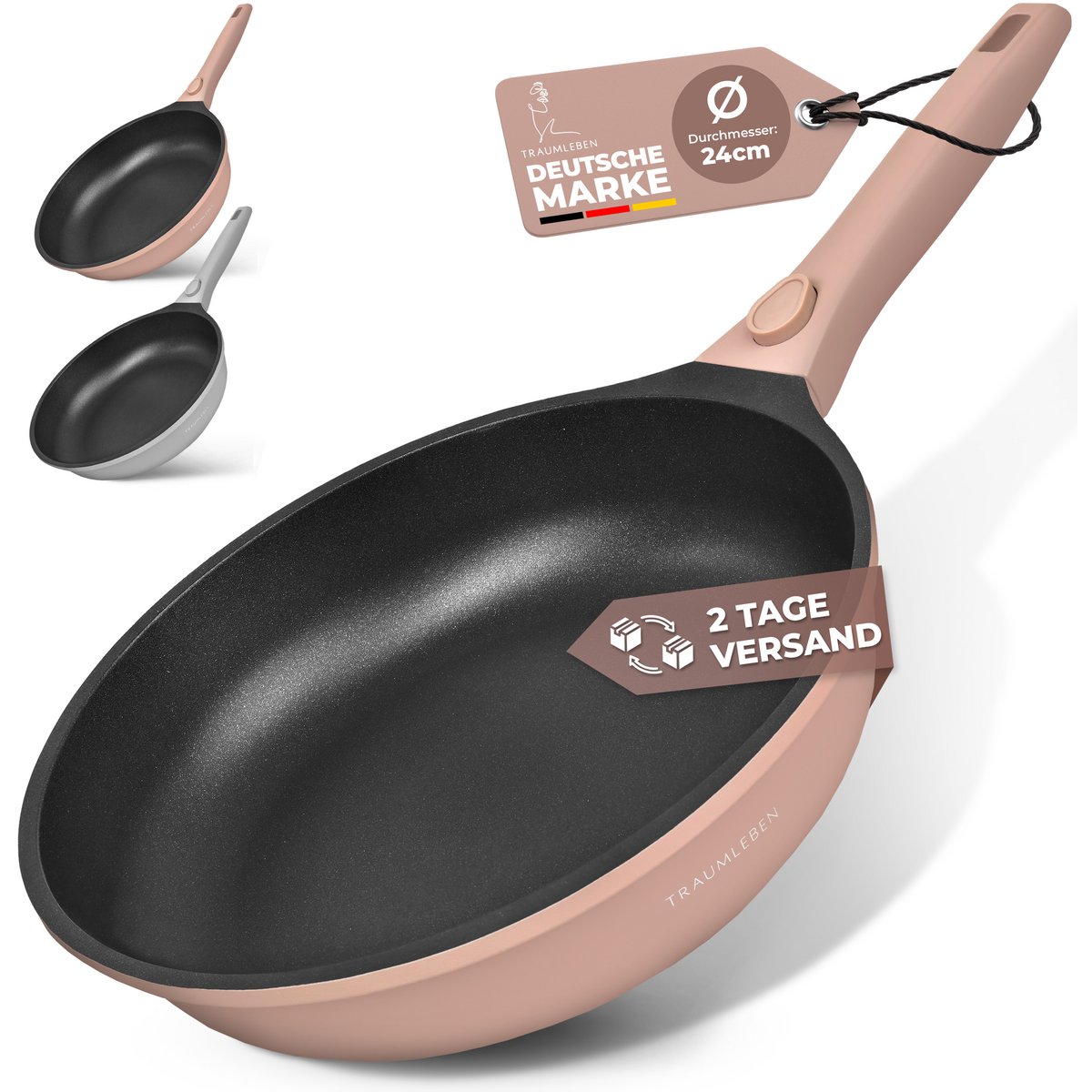 Bak Pan 24 cm, niet -stick coating, verwijderbare handgrepen, inductie, ovenfestival (roze)