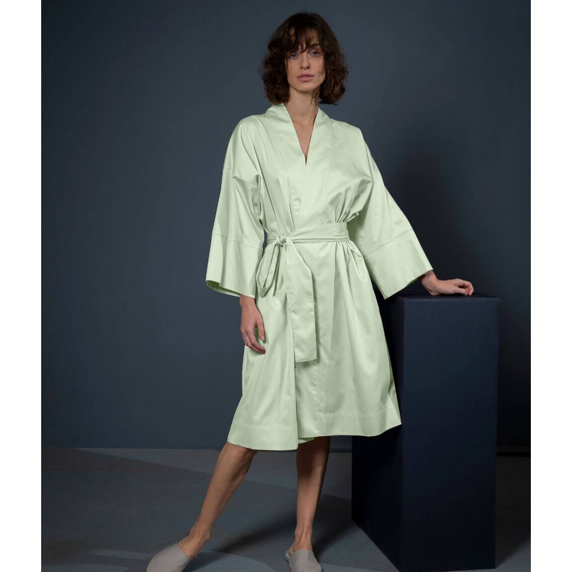 Albornoz kimono satén Solid Sweet Lime
