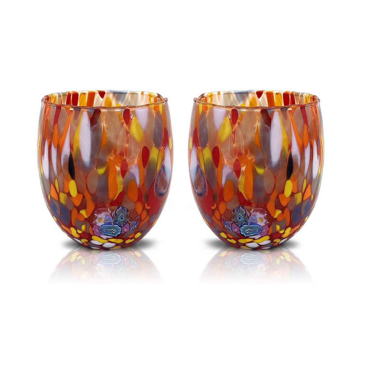 Klassieke waterglazen van handgeblazen en handgemaakt glas met Murano Murrine, lijn “I Colori di Murano”, 320 ml. Gemaakt in Italië