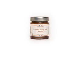 Salted butter caramel spread with honey, 200g. Sweet and creamy caramel spread with a touch of salt and honey.