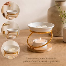 Simplicity Series perfume burner - Hula - Metal, Lacquered Ceramic and Bamboo - Gift Idea - Simple Modern Decoration