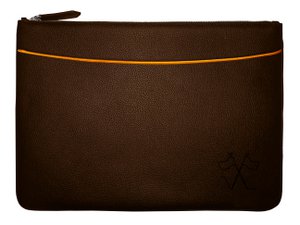 LAC VIEW laptop sleeve with brown front pocket, Orange border, 38cm