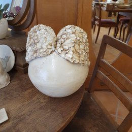 Grave decoration, ceramic, ball, D= approx. 18 cm, ceramic ball, wings attached, unique, frost-proof decoration, handwork, gift, grave decoration
