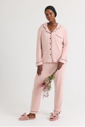 Set pigiama lungo in bambù rosa