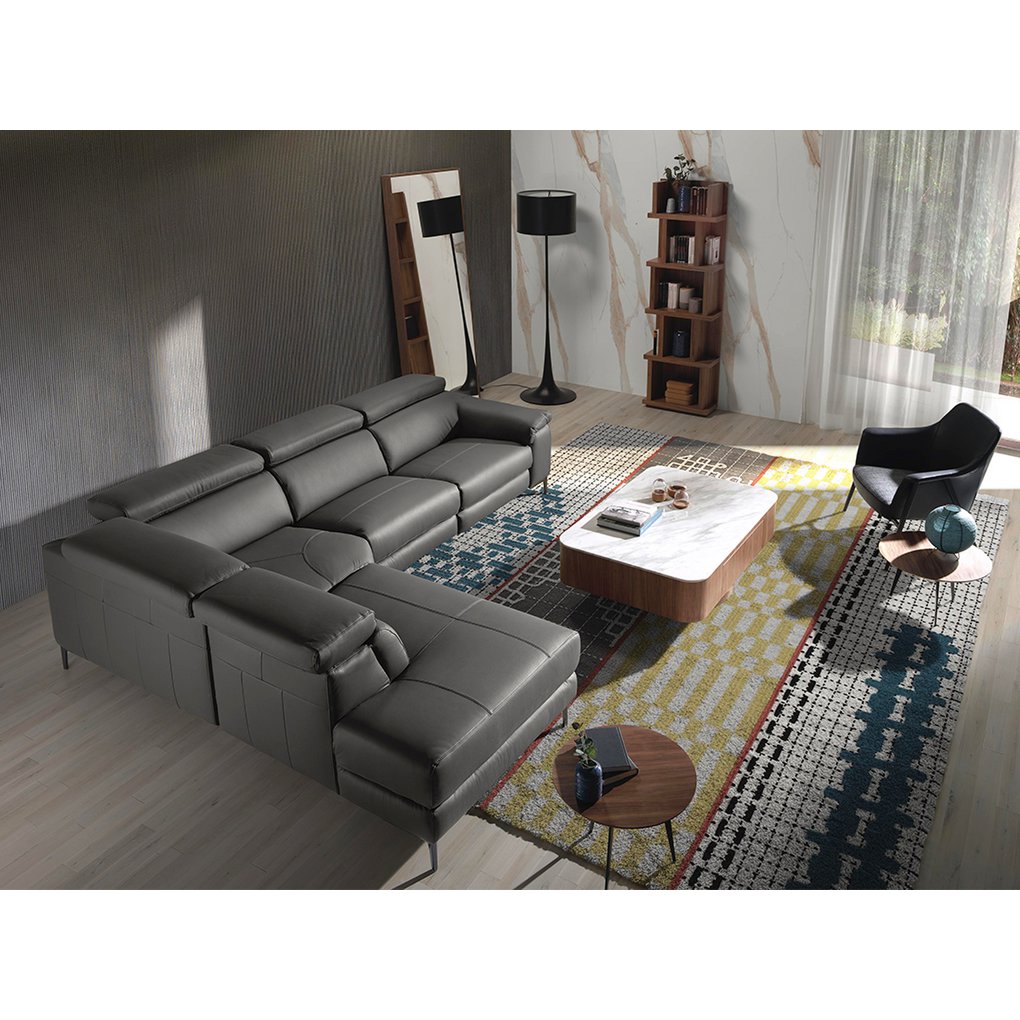 Corner sofa upholstered in gray leather