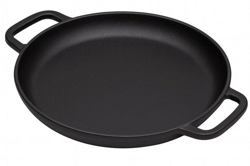 Støbejern serverer pan Ø 34 x 4 cm - Grill Pan støbejern til hver grill - sort