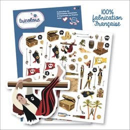 Colorful pirate-themed stickers featuring various pirate-related icons and symbols, including a pirate ship, treasure chest, skull and crossbones, and more. Suitable for kids' crafts, scrapbooking, and decorative purposes.