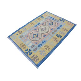 Modern schemerblauw Kelim vloerkleed